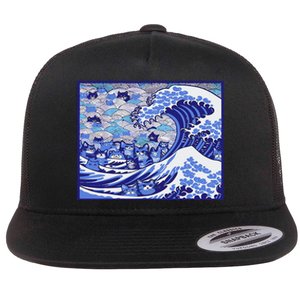 Blue Cats Wave For Kamala Funny Gift Flat Bill Trucker Hat