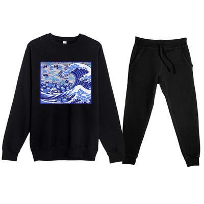 Blue Cats Wave For Kamala Funny Gift Premium Crewneck Sweatsuit Set