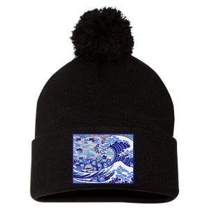 Blue Cats Wave For Kamala Funny Gift Pom Pom 12in Knit Beanie