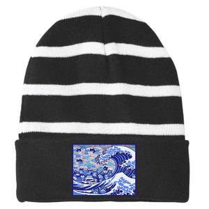 Blue Cats Wave For Kamala Funny Gift Striped Beanie with Solid Band