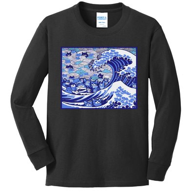 Blue Cats Wave For Kamala Funny Gift Kids Long Sleeve Shirt