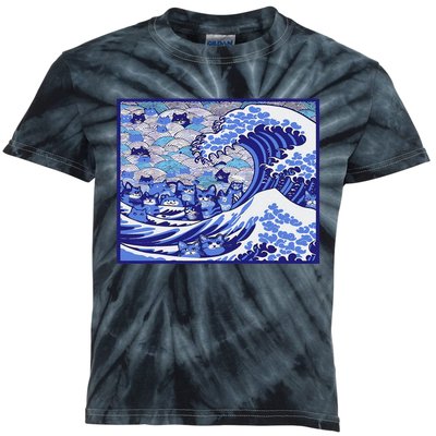 Blue Cats Wave For Kamala Funny Gift Kids Tie-Dye T-Shirt