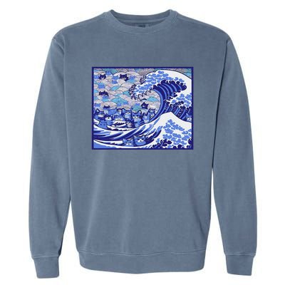 Blue Cats Wave For Kamala Funny Gift Garment-Dyed Sweatshirt