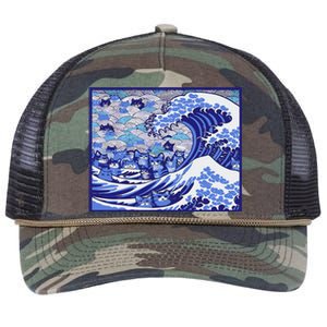 Blue Cats Wave For Kamala Funny Gift Retro Rope Trucker Hat Cap