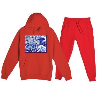 Blue Cats Wave For Kamala Funny Gift Premium Hooded Sweatsuit Set