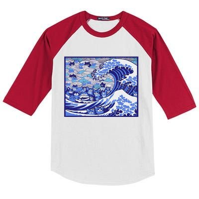 Blue Cats Wave For Kamala Funny Gift Kids Colorblock Raglan Jersey