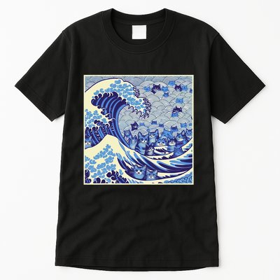 Blue Cats Wave For Kamala Funny Cat Lady Tall T-Shirt