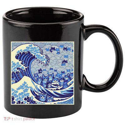 Blue Cats Wave For Kamala Funny Cat Lady 11oz C Handle Ceramic Mug