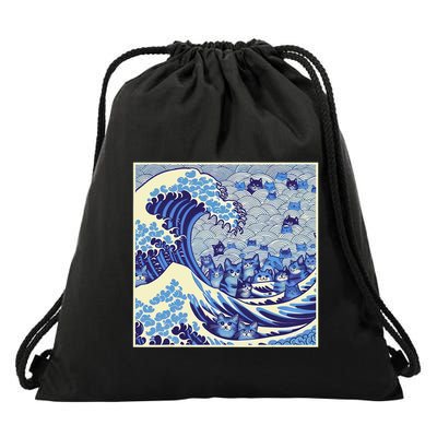 Blue Cats Wave For Kamala Funny Cat Lady Drawstring Bag