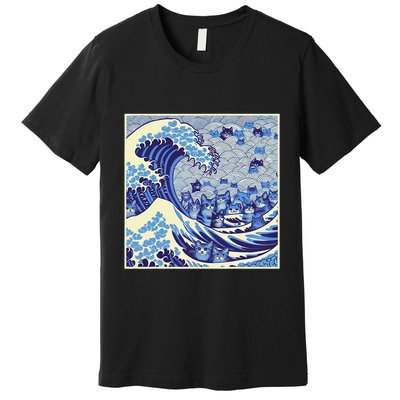 Blue Cats Wave For Kamala Funny Cat Lady Premium T-Shirt