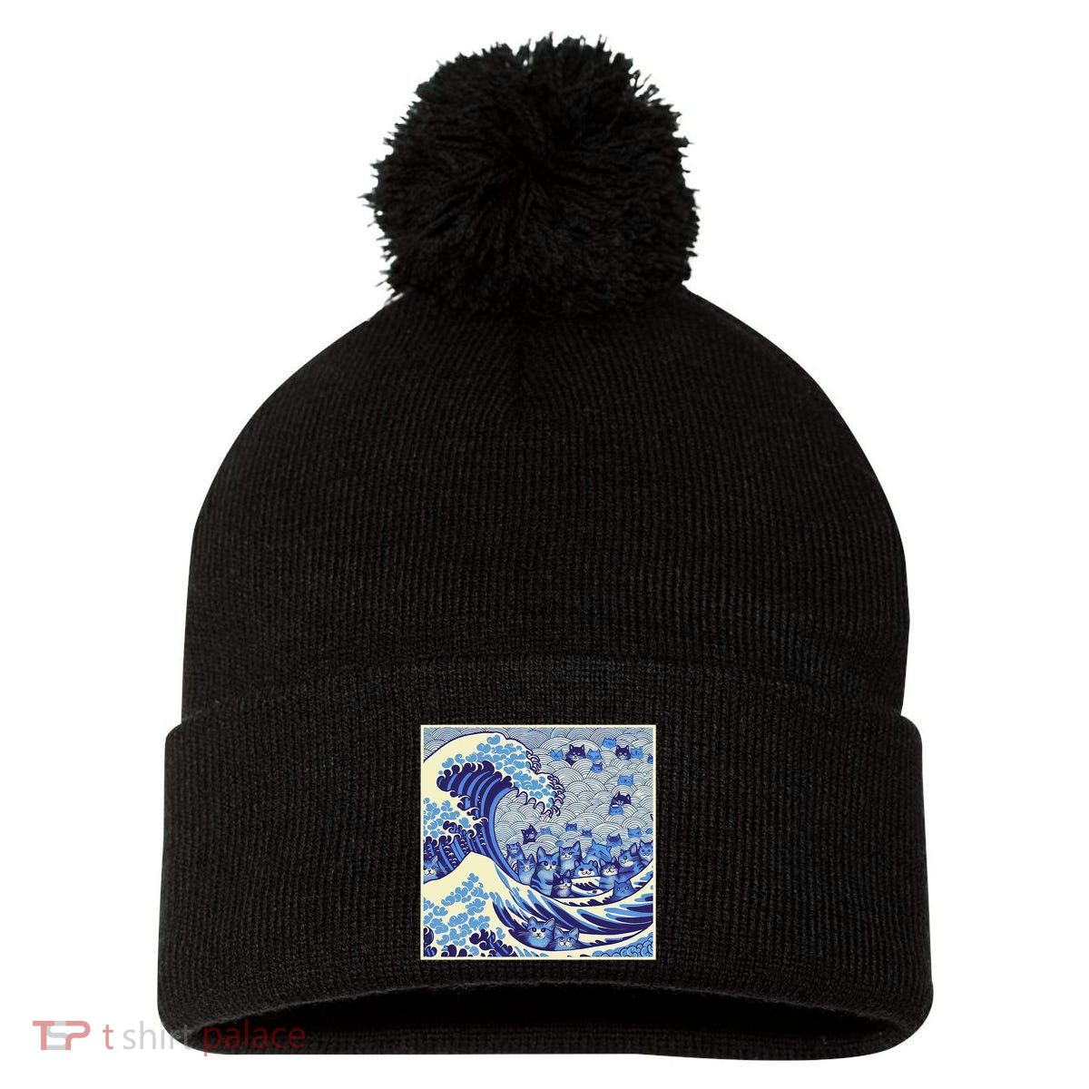 Blue Cats Wave For Kamala Funny Cat Lady Pom Pom 12in Knit Beanie