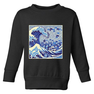 Blue Cats Wave For Kamala Funny Cat Lady Toddler Sweatshirt