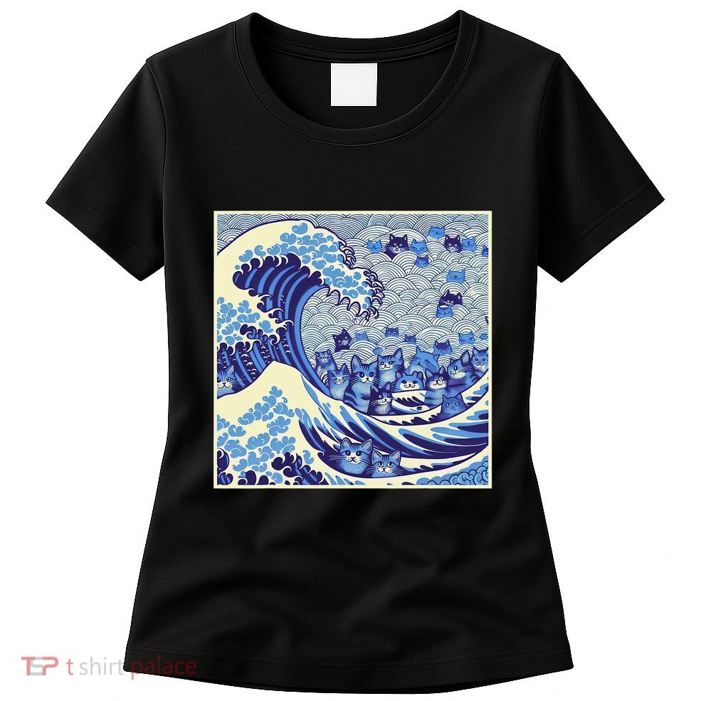 Blue Cats Wave For Kamala Funny Cat Lady Womens T-Shirt