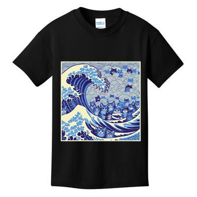 Blue Cats Wave For Kamala Funny Cat Lady Kids T-Shirt