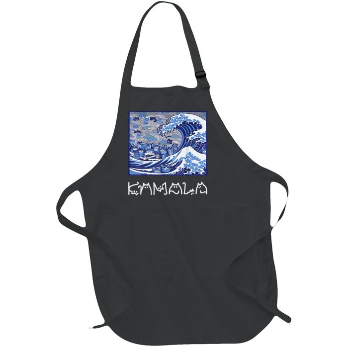 Blue Cats Wave For Kamala Funny Cat Lady Full-Length Apron With Pockets