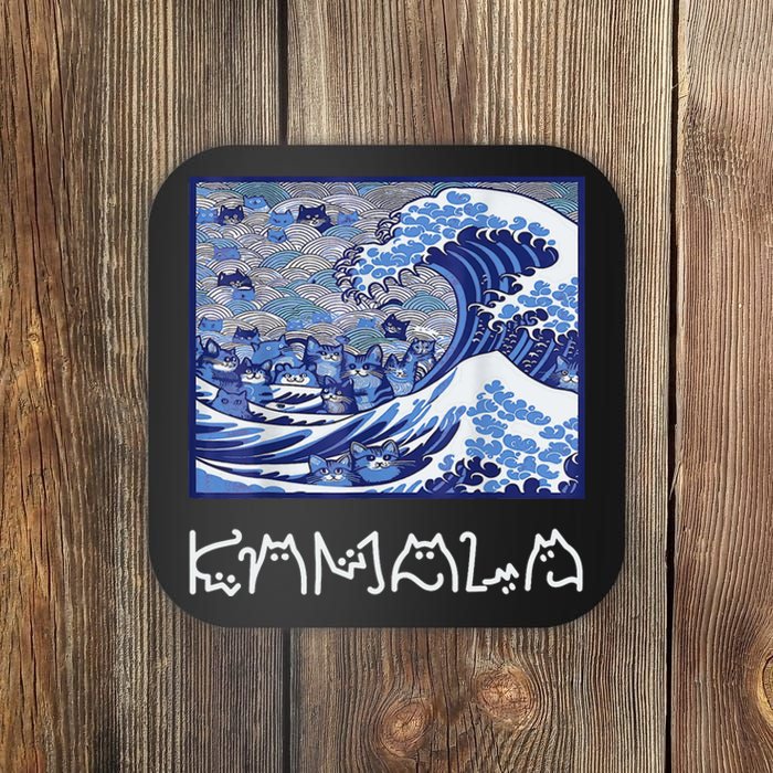 Blue Cats Wave For Kamala Funny Cat Lady Coaster