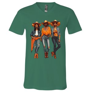 Black Cowgirl Western Rodeo Melanin Black History Texas V-Neck T-Shirt