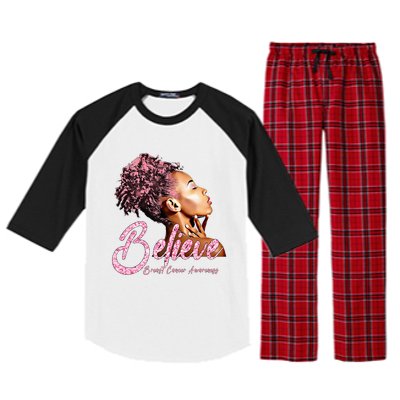 Breast Cancer Warrior Awareness Support Believe Raglan Sleeve Pajama Set