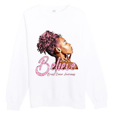 Breast Cancer Warrior Awareness Support Believe Premium Crewneck Sweatshirt