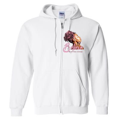 Breast Cancer Warrior Awareness Support Believe Full Zip Hoodie