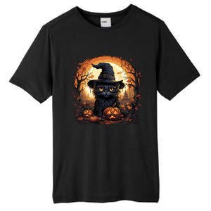 Black Cat Wearing Witch Hat Full Moon Halloween Costume Gift Tall Fusion ChromaSoft Performance T-Shirt