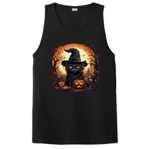 Black Cat Wearing Witch Hat Full Moon Halloween Costume Gift PosiCharge Competitor Tank