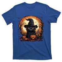 Black Cat Wearing Witch Hat Full Moon Halloween Costume Gift T-Shirt