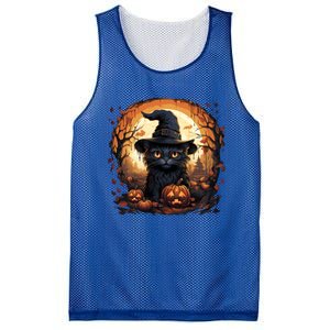 Black Cat Wearing Witch Hat Full Moon Halloween Costume Gift Mesh Reversible Basketball Jersey Tank