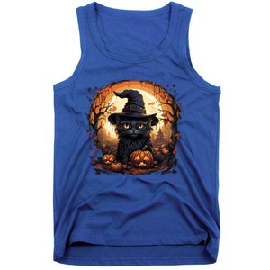 Black Cat Wearing Witch Hat Full Moon Halloween Costume Gift Tank Top