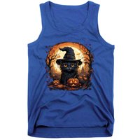 Black Cat Wearing Witch Hat Full Moon Halloween Costume Gift Tank Top