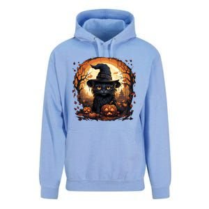 Black Cat Wearing Witch Hat Full Moon Halloween Costume Gift Unisex Surf Hoodie