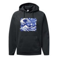 Blue Cats Wave For Kamala Funny Cat Lovers Kamala Harris Performance Fleece Hoodie