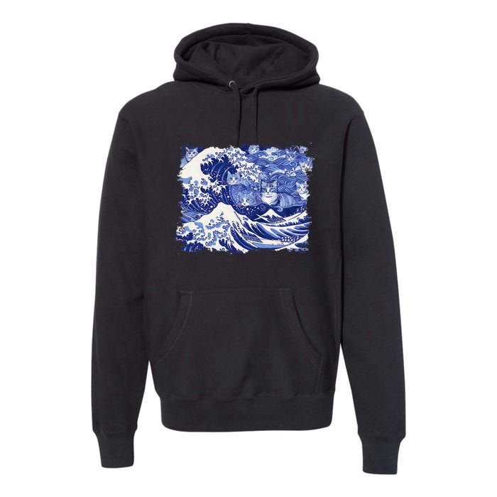 Blue Cats Wave For Kamala Funny Cat Lovers Kamala Harris Premium Hoodie