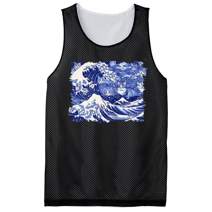 Blue Cats Wave For Kamala Funny Cat Lovers Kamala Harris Mesh Reversible Basketball Jersey Tank