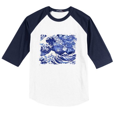 Blue Cats Wave For Kamala Funny Cat Lovers Kamala Harris Baseball Sleeve Shirt