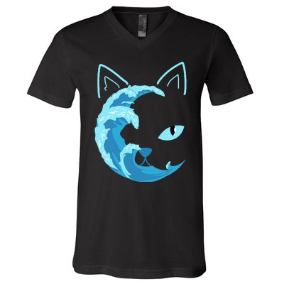 Blue Cats Wave For Kamala Funny Blue Wave Of Cat Ladies V-Neck T-Shirt