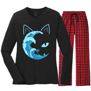 Blue Cats Wave For Kamala Funny Blue Wave Of Cat Ladies Women's Long Sleeve Flannel Pajama Set 