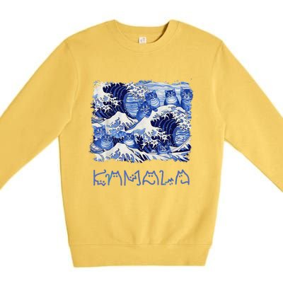 Blue Cats Wave Childless Cat Lady For Kama 2024 Premium Crewneck Sweatshirt