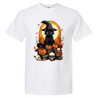 Black Cat Witch Reading Book Spooky Halloween Vibe Garment-Dyed Heavyweight T-Shirt