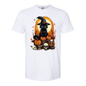 Black Cat Witch Reading Book Spooky Halloween Vibe Softstyle CVC T-Shirt