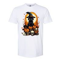 Black Cat Witch Reading Book Spooky Halloween Vibe Softstyle CVC T-Shirt