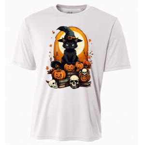 Black Cat Witch Reading Book Spooky Halloween Vibe Cooling Performance Crew T-Shirt