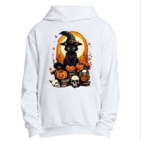 Black Cat Witch Reading Book Spooky Halloween Vibe Urban Pullover Hoodie