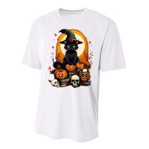 Black Cat Witch Reading Book Spooky Halloween Vibe Performance Sprint T-Shirt