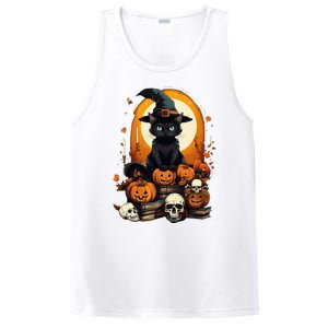 Black Cat Witch Reading Book Spooky Halloween Vibe PosiCharge Competitor Tank