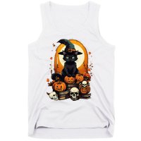 Black Cat Witch Reading Book Spooky Halloween Vibe Tank Top