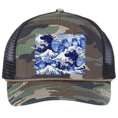 Blue Cats Wave For Kamala Funny Cat Owners Kamala Harris Gift Retro Rope Trucker Hat Cap