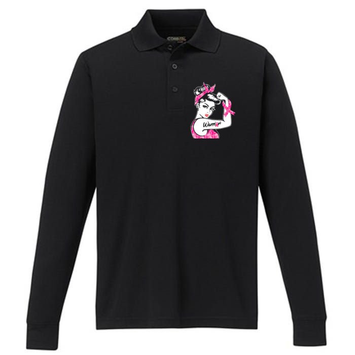 Breast Cancer Warrior Pink Ribbon Breast Cancer Awareness Performance Long Sleeve Polo