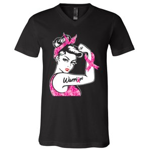 Breast Cancer Warrior Pink Ribbon Breast Cancer Awareness V-Neck T-Shirt