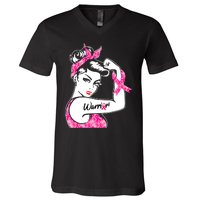 Breast Cancer Warrior Pink Ribbon Breast Cancer Awareness V-Neck T-Shirt